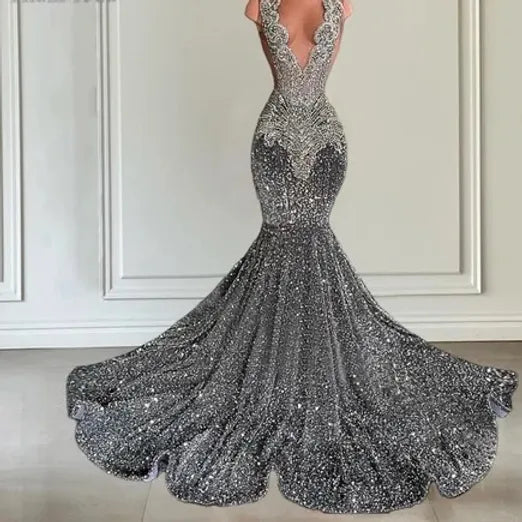 Sparkling Silver Prom Dress