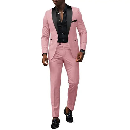 2Pcs Set Men Pink Suit Elegant Man Suit Blazer Sets