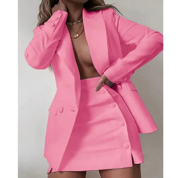 Women 2 Piece Set Fashion Streetwear Long Sleeve Blazer Jacket