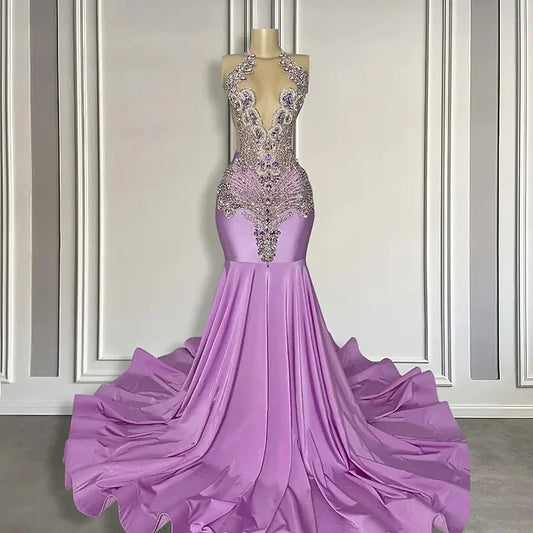 Sparkly Lilac Purple Rhinestones Long Prom Dress