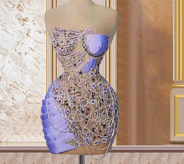 Luxury Purple Beading Tassel Dress