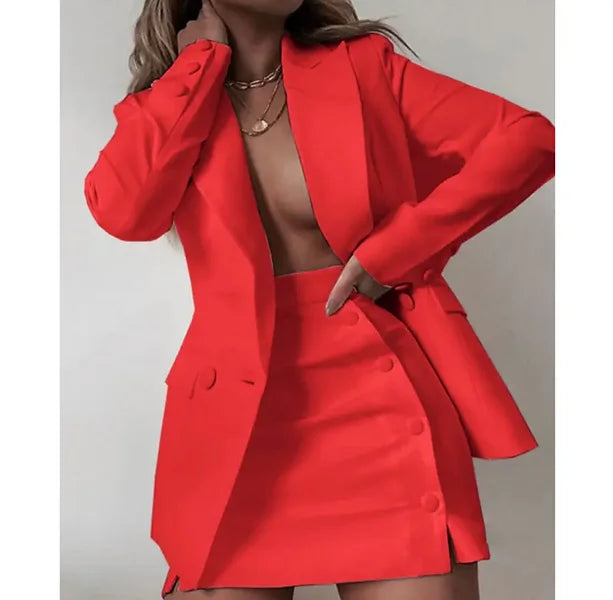 Women 2 Piece Set Fashion Streetwear Long Sleeve Blazer Jacket