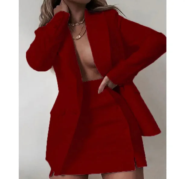 Women 2 Piece Set Fashion Streetwear Long Sleeve Blazer Jacket