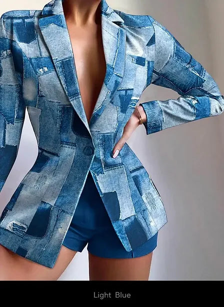 Women's Set Elegant Blazer Tops and Shorts Suit