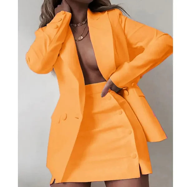 Women 2 Piece Set Fashion Streetwear Long Sleeve Blazer Jacket