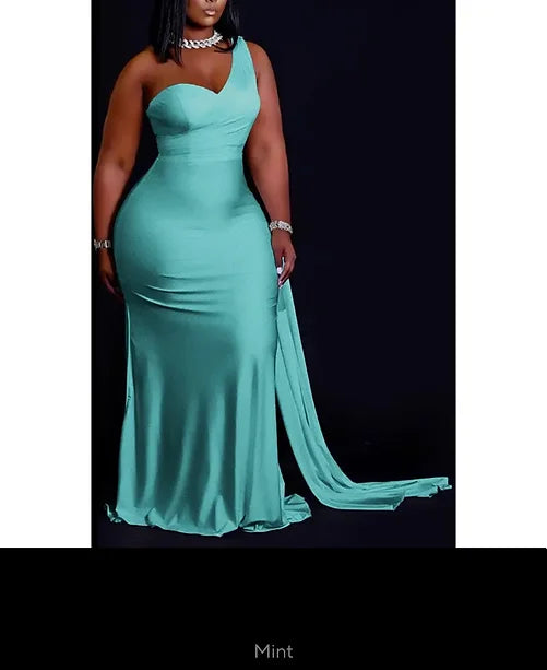 Plus Size Elegant One-Shoulder Dress Maxi Dress