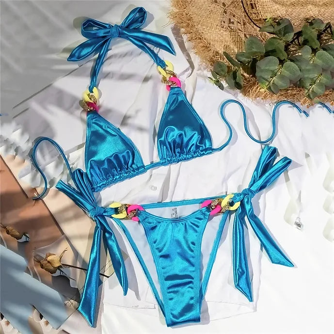 Blue Color Chain Swimwear