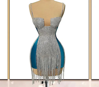 Luxury Silver Covered Blue Dress