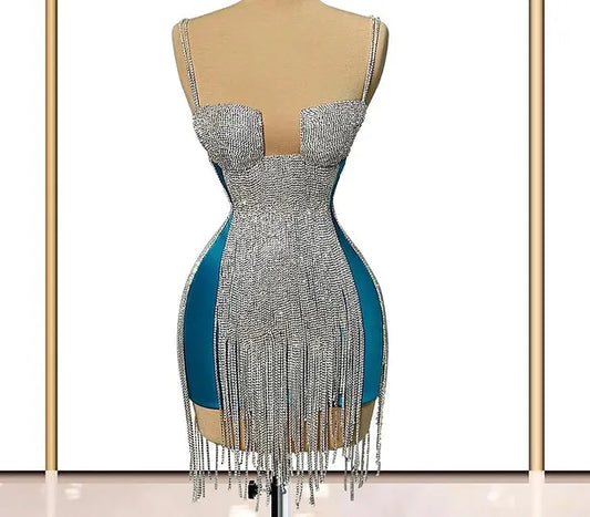 Luxury Silver Covered Blue Dress