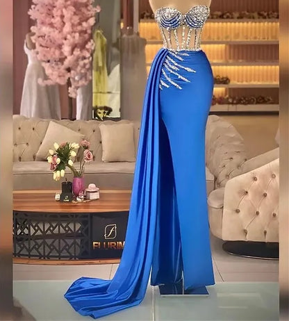 Luxury Royal Blue Slit On The Side Dress