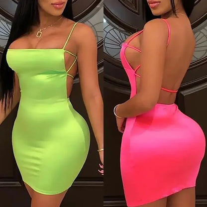 Summer Street Neon Green Pink Bodycon Mini Dresses