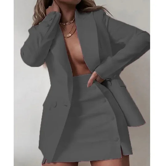 Women 2 Piece Set Fashion Streetwear Long Sleeve Blazer Jacket