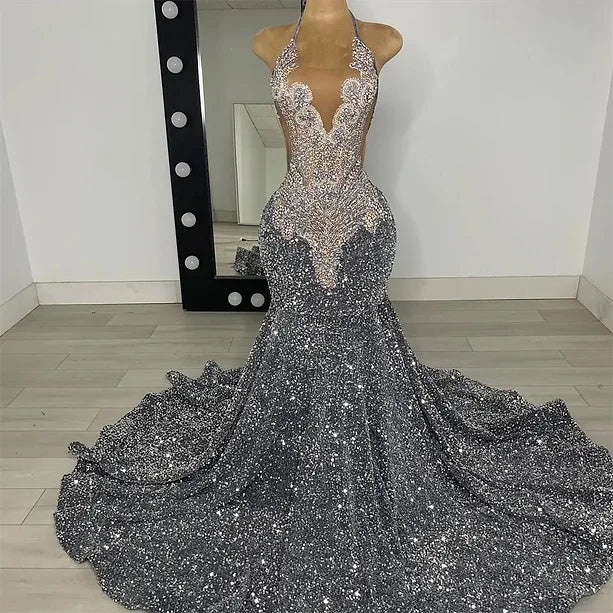 Sparkly Silver Prom Luxury Dress