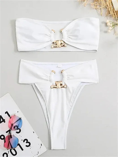 Luxury Metal Designer High Waist Bikinis Set