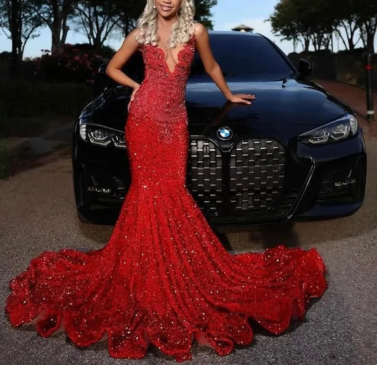 Red Sparkly Long Mermaid Dress