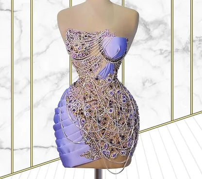 Luxury Purple Beading Tassel Dress