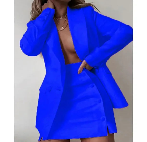 Women 2 Piece Set Fashion Streetwear Long Sleeve Blazer Jacket