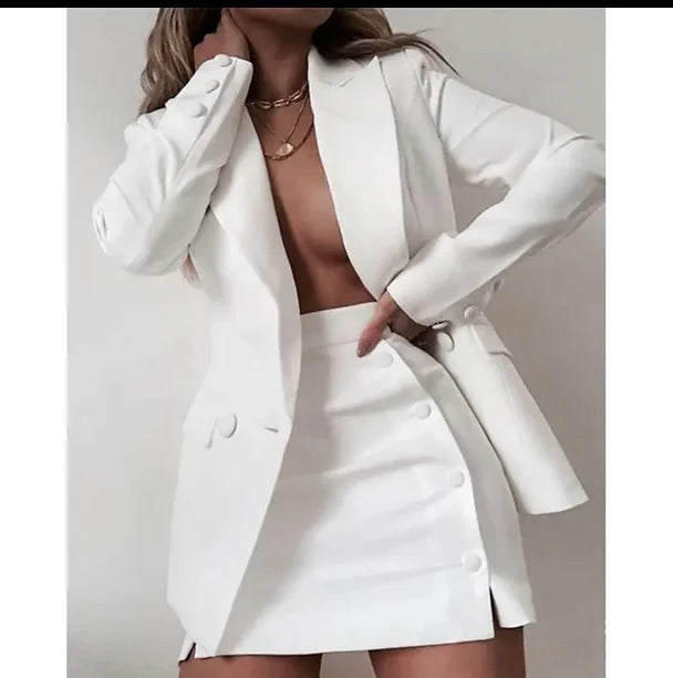 Women 2 Piece Set Fashion Streetwear Long Sleeve Blazer Jacket