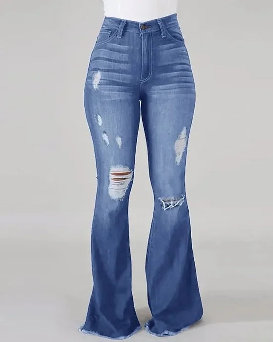 New High Waist Ripped Flared Jeans