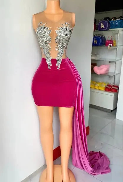 Sexy Luxury Hot Pink Mini Dress