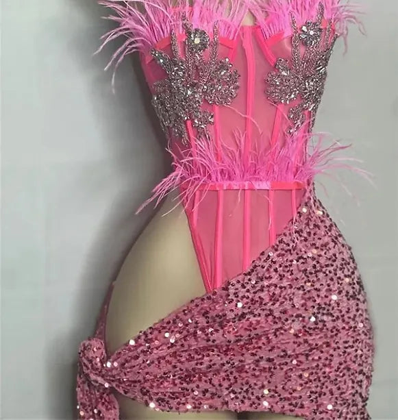 Pink Feather Cocktail Dress