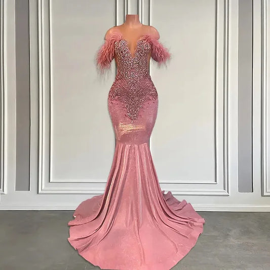 Pink Off-the-shoulder Long Mermaid Prom Dresses 2024