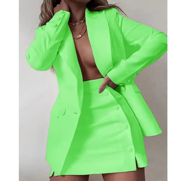 Women 2 Piece Set Fashion Streetwear Long Sleeve Blazer Jacket