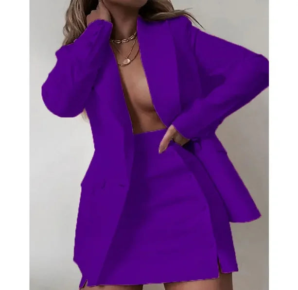 Women 2 Piece Set Fashion Streetwear Long Sleeve Blazer Jacket