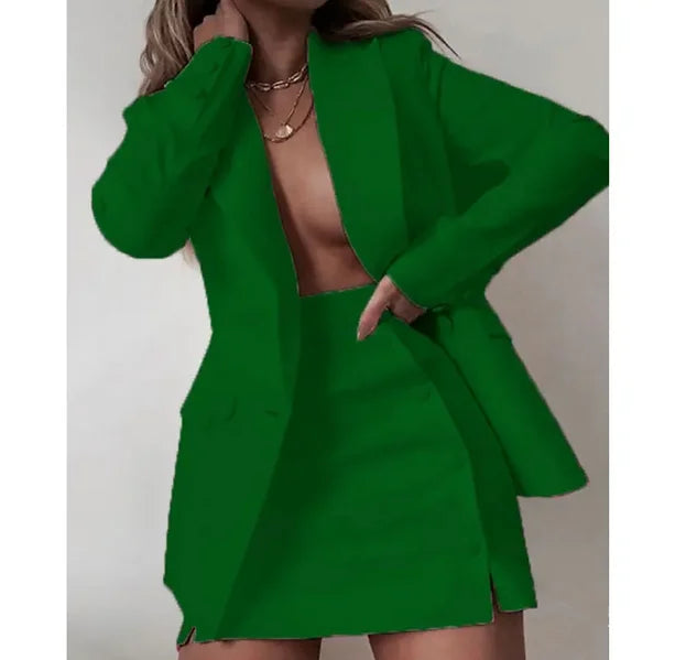 Women 2 Piece Set Fashion Streetwear Long Sleeve Blazer Jacket