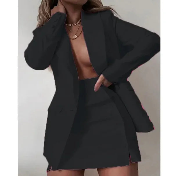 Women 2 Piece Set Fashion Streetwear Long Sleeve Blazer Jacket