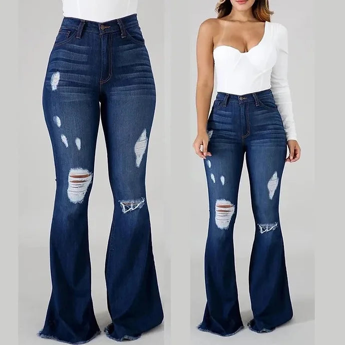 New High Waist Ripped Flared Jeans