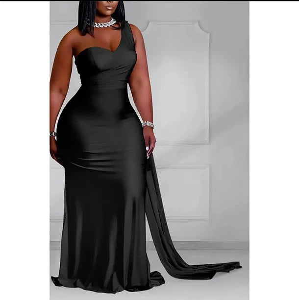 Plus Size Elegant One-Shoulder Dress Maxi Dress