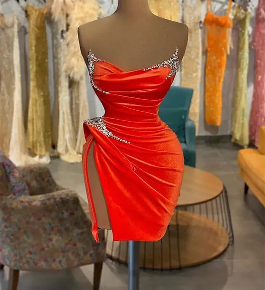 Orange Velvet Luxury Dress