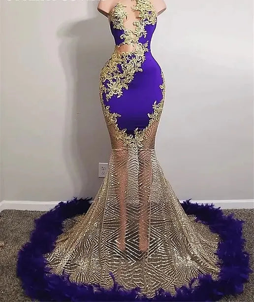 Luxury Purple Feather Dress