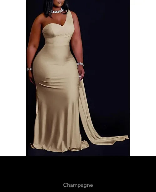 Plus Size Elegant One-Shoulder Dress Maxi Dress