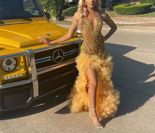 Sparkly Gold Diamonds Mermaid Dress