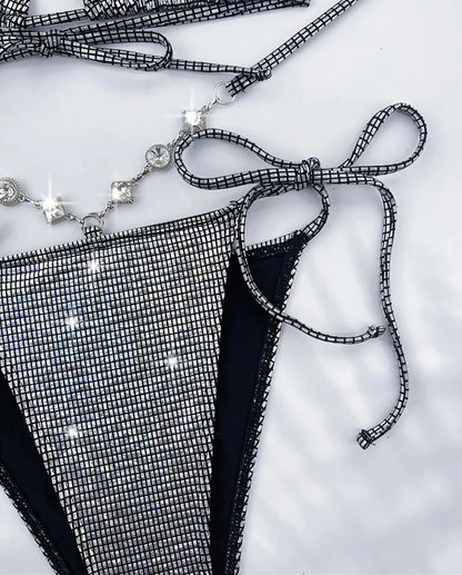 Diamond Rhinestones Halter Bikini