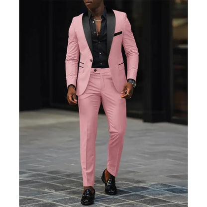 2Pcs Set Men Pink Suit Elegant Man Suit Blazer Sets